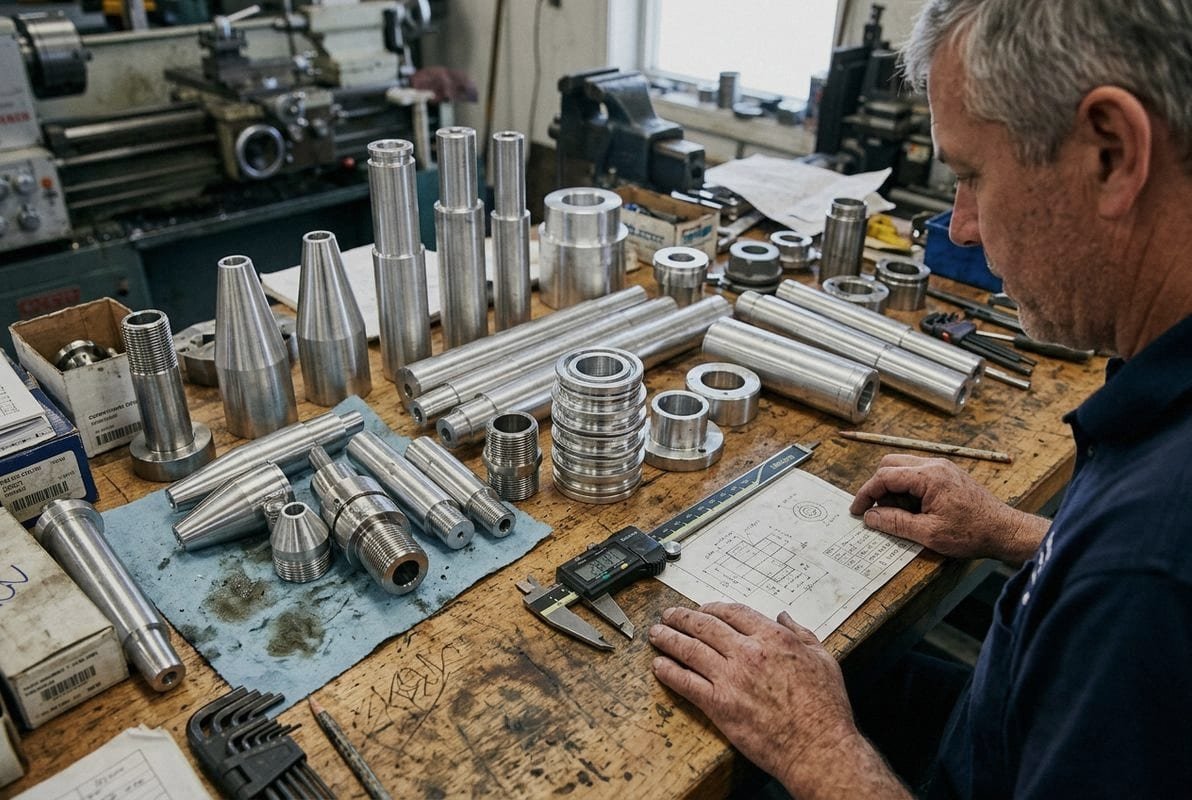 Rotational part designs like cylinders and cones optimized for CNC turning process (ID#2)