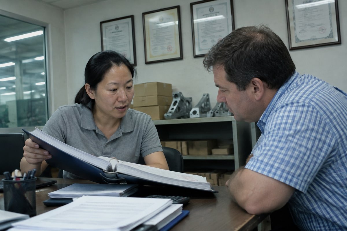 Aerospace Supplier Certifications CNC supplier verifying AS9100D, ITAR, and NADCAP aerospace certifications (ID#2)