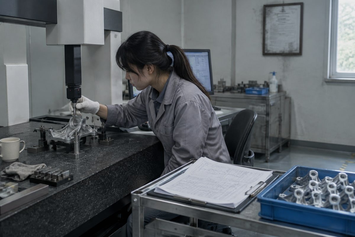 Quality control checkpoints including CMM inspection and SPC data tracking for automotive CNC parts (ID#2)