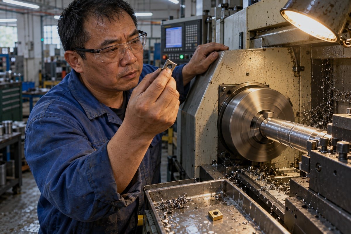 Worn CNC cutting tool affecting machining quality and part precision (ID#1)